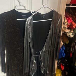 Express Metallic Black and Silver Long Sleeve Dresses